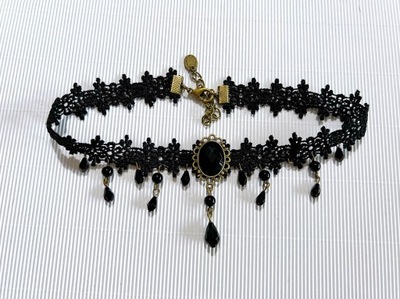 Koronkowy czarny Choker z kryształkami koronka