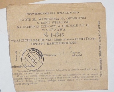 250 ZŁ OPŁATA RADIOFONICZNA 1950