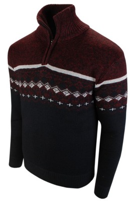 XL- Sweter-bluza wełniany wzór norweski na polarze