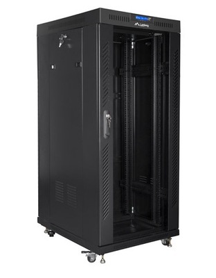 Szafa instalacyjna Rack stojąca 19" 22U 800x800 Drzwi Szklane czarna Lanbe
