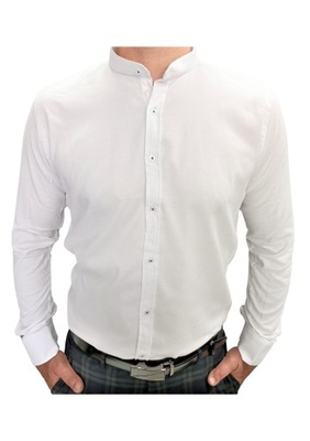 Koszula Biała struktóra na stójce slim 4XL
