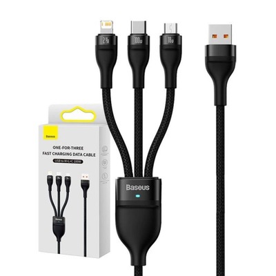 Kabel USB 3w1 Baseus Flash Series, USB-C + micro USB + Lightning, 100W, 1.2