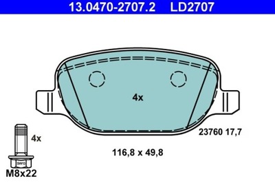 ZAPATAS DE FRENADO ALFA PARTE TRASERA 159/BRERA/SPIDER 05-11 CERAMIC 13.0470-2707.2  