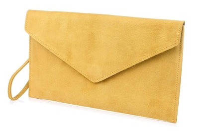 Elegancka żółta kopertówka ze skóry zamszowej