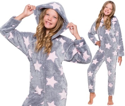 PIŻAMA DZIEWCZĘCY KOMBINEZON KAPTUR ONESIE 158