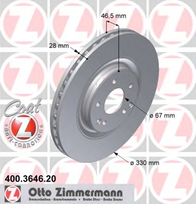 ZIMMERMANN MERCEDES C W203 330MM ДИСКИ ТОРМОЗНЫЕ ПЕРЕД 400.3646.20