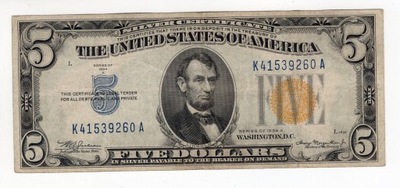 USA 5 dolarów 1934 silver certificate żółta pieczęć