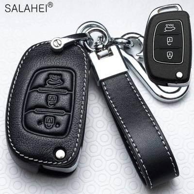 C-Blackleather Car Key Case Cover Hyundai Tucson Sonata Santa Fe Creta IX25 