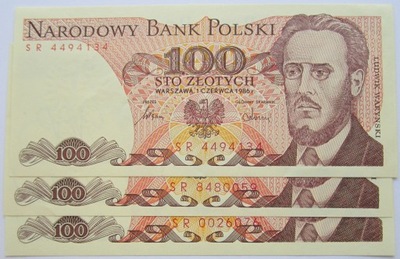 Banknoty 100 zł 1986 seria SR stan 1 UNC.