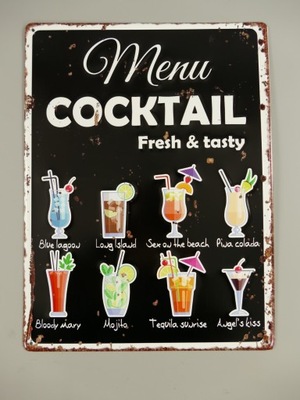 DUŻY Blaszany Szyld MENU COCTAIL 3D