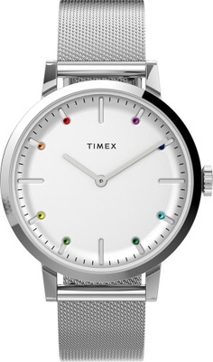 Zegarek damski TIMEX cyrkonie srebrny na bransolecie wodoodporny WR50