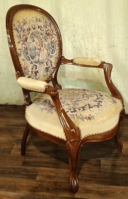 Barokowy Stołek Krzesło Barok Stylowy Włoski Fotel Orzech Retro Gobelin