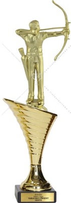 Piękny złoty puchar z figurką Łucznictwo 35 cm + GRAWER GRATIS