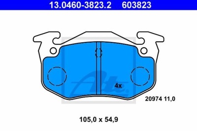 ATE 13.0460-3823.2 КОЛОДКИ ТОРМОЗНЫЕ ЗАД PEUGEOT 206/306 1,4-2,0 94-09