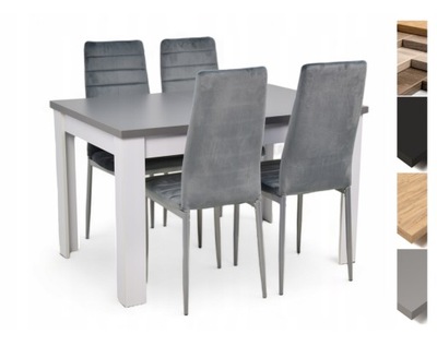 Stół z krzesłami rozkładany 80x120/160 szary 4 krzesła tapicerowane KOLORY