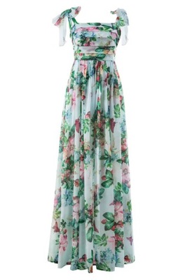 Włoska Sukienka Maxi Long Print Jedwab 42 XL w.24h