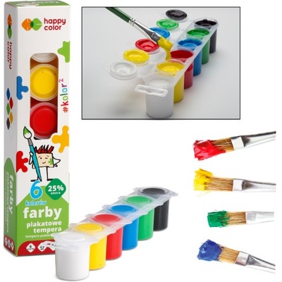 FARBY PLAKATOWE tempera szkolne zestaw 6 kolorów x 25 ml Happy Color