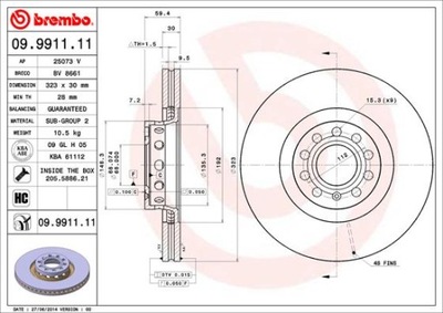 DISCOS DE FRENADO PARTE DELANTERA BREMBO 09.9911.11 09991111  