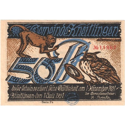 Banknot, Niemcy, Kneitlingen Gemeinde, 50 Pfennig,