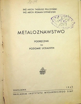 Metaloznawstwo 1949 r