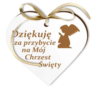 zawieszka SERCE białe CHRZEST podziękowania ANIOŁ5
