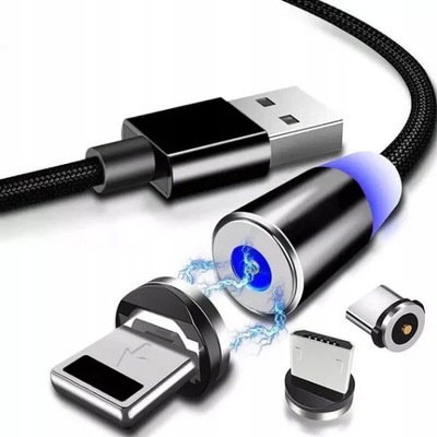 KABEL USB MAGNETYCZNY 3w1 Quick Charge Typ C / Micro USB - Czarny
