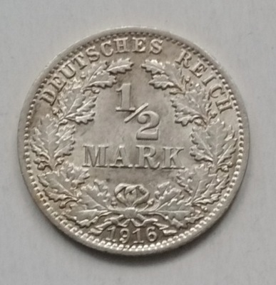 moneta Niemcy - 1/2 marki - 1916 A - Wilhelm II