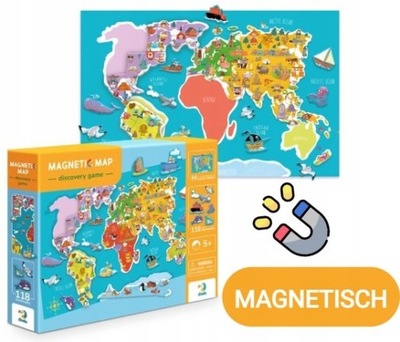 MAGNETYCZNA MAPA ŚWIATA GRA EDUKACYJNA NAUKA GEOGRAFIA PAŃSTWA MIASTA DODO