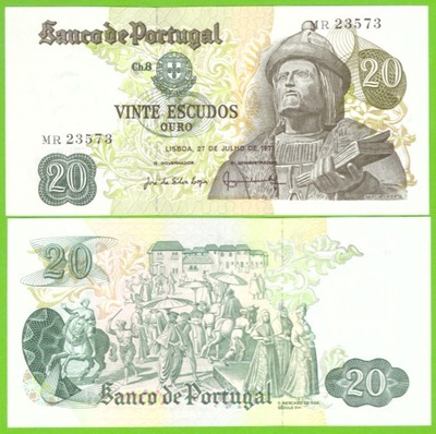 PORTUGALIA 20 ESCUDOS 1971 P-173(2) UNC PREFIX MR