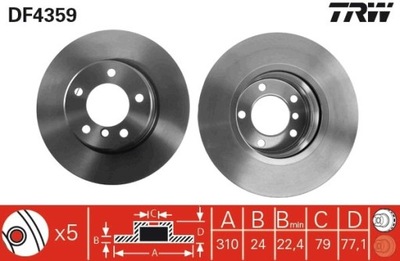 2X DISCO DE FRENADO BMW PARTE DELANTERA 5 2,0-2,5 03-10 DF4359  