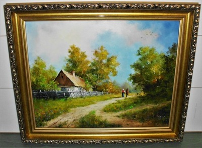 Roman Kornecki Droga przez wieś ,Olej 60x50 cm