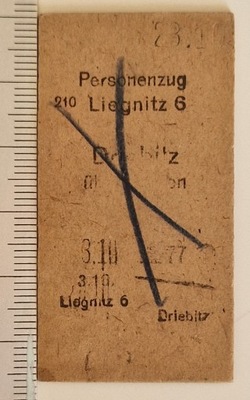Liegnitz przedwojenny bilet PKP sztywny kartonik