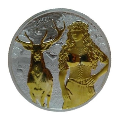 5 MARK GERMANIA MINT, VALKYRIES OSTARA, SREBRO Ag 999, 1oz, ZŁOCENIE Au 24k