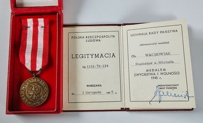 ODZNACZENIE - MEDAL ZWYCIĘSTWA I WOLNOŚCI 1945 + NADANIE