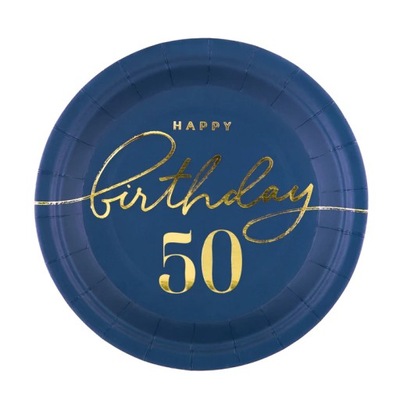 Talerzyki Happy Birthday 50 granat pięćdziesiątka