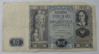 Banknot 20 zł 1936 r. Ser. CL