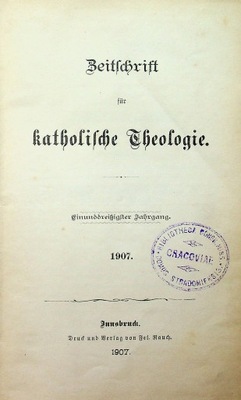 Zeitschrift fur katholische theolohie 1907 r.