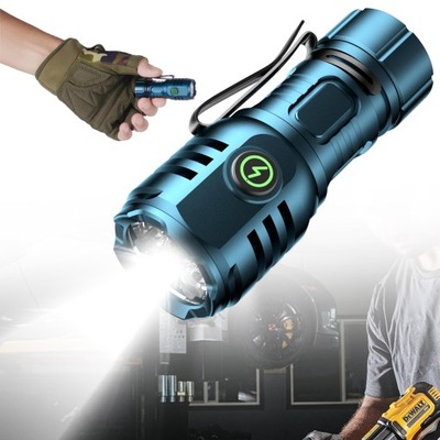 LED MAŁA LATARKA 6000 LM 8 TRYBÓW ŚWIECENIA CYJAN