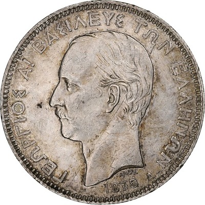 Grecja, George I, 5 Drachmai, 1875, Athens, Srebro