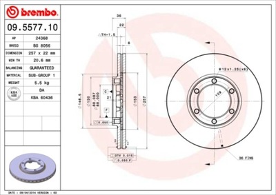 DISCOS DE FRENADO PARTE DELANTERA BREMBO 09.5577.10 09557710  