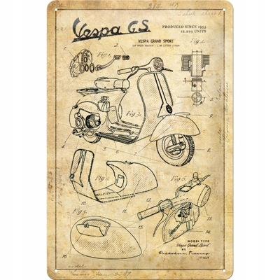 PLACA PLAKAT VESPA GT SCOOTER BLASZANY 20X30  