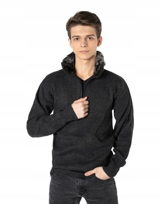 Ciepły Sweter Męski Rozsuwany ze Stójką 2052-1 XL