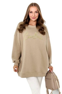 Bluza oversize ocieplana z napisem Ciao Bella HIT beżowa uni. HAFT S M L