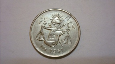 Meksyk 25 centavos 1951 stan 3+