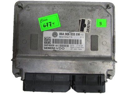 VW GOLF COMPUTADOR UNIDAD DE CONTROL 06A906033EM 5WP40439  