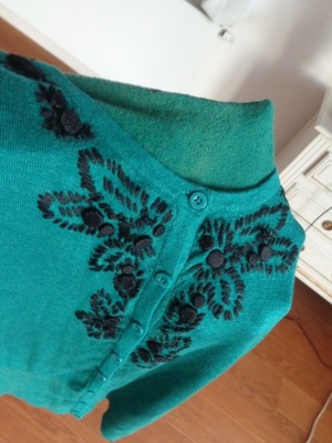 sweterek damski rozpinany haft zielony roz 42,44