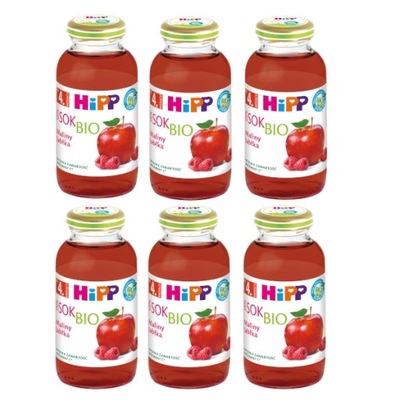 HiPP BIO Maliny-Jabłka Sok Bio 100% po 4m. 6x200ml