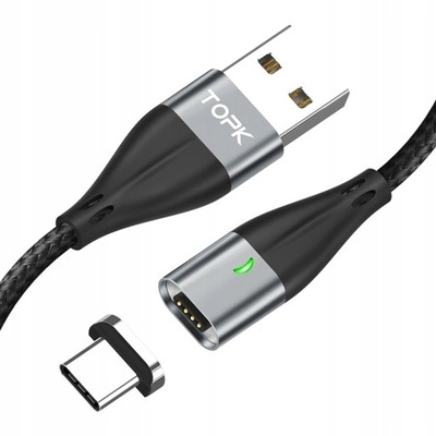 Kabel Magnetyczny TOPK 1Metr USB typ C QC3 3A ,GRA
