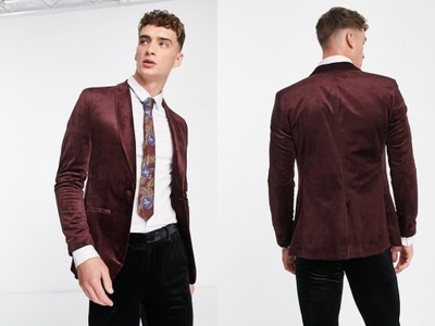 Topman Dopasowana aksamitna marynarka bordo 42R