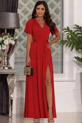 BELLA sukienka długa czerwona gładka XL/46 48